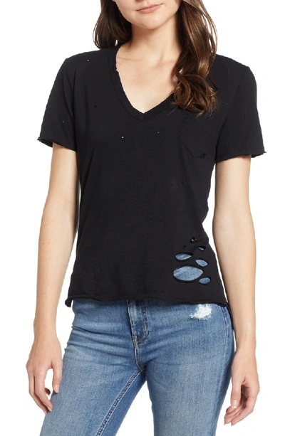 Prince Peter Collection Distressed V-neck Tee In Black