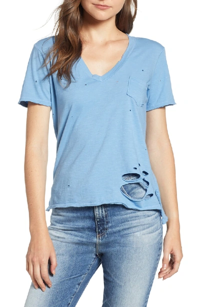 Prince Peter Collection Distressed V-neck Tee In Blue