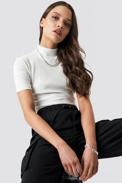 Astrid Olsen X Na-kd Ribbed Crop Top White In Ivory