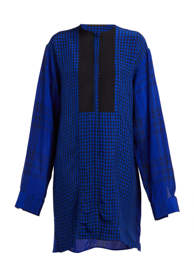Haider Ackermann Panelled Check Crepe Tunic Shirt In Blue