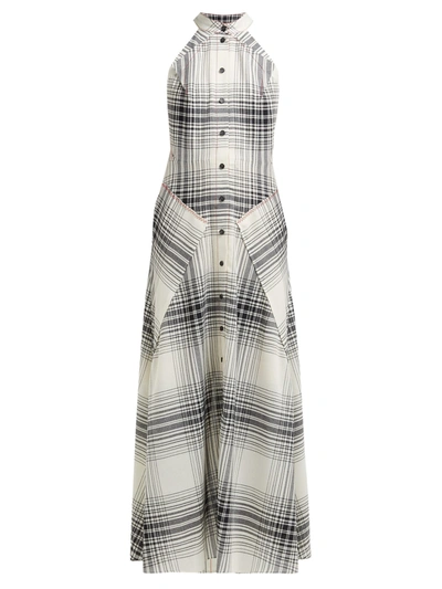 Roland Mouret Amador Checked Wool-crepe Midi Dress In Black White