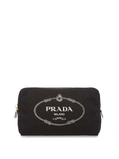 Prada Fabric Cosmetic Pouch In Black