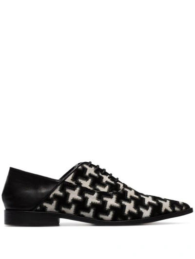 Haider Ackermann Black And White Embroidered Leather Brogues