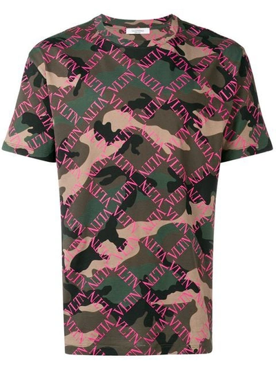 Valentino Camouflage Logo Grid Print T In Green