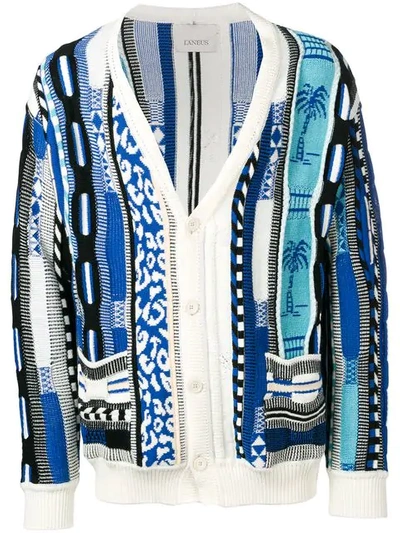 Laneus Intarsia Knit Cardigan In Var 2 White/blu