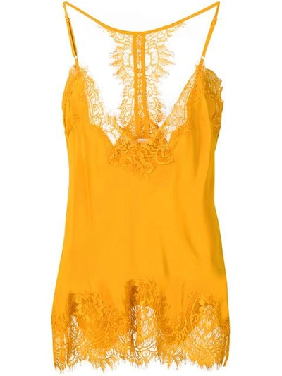 Gold Hawk Lace Panel Top In Yellow
