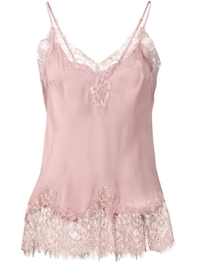 Gold Hawk Lace Panel Top In Pink