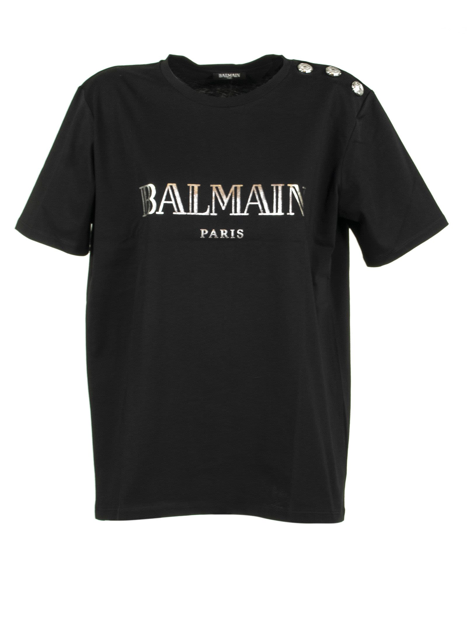 Balmain Embellished Buttons T-shirt In Black / Silver | ModeSens