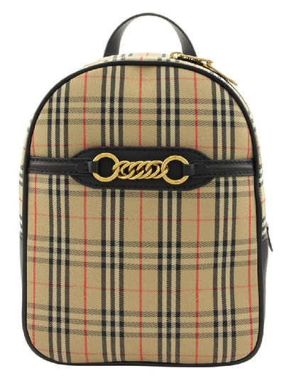 Burberry Small Checked Backpack In Black