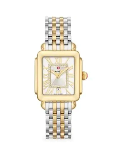 Michele Watches Deco Madison Mid Two-tone Diamond Dial Watch In Gold Silver