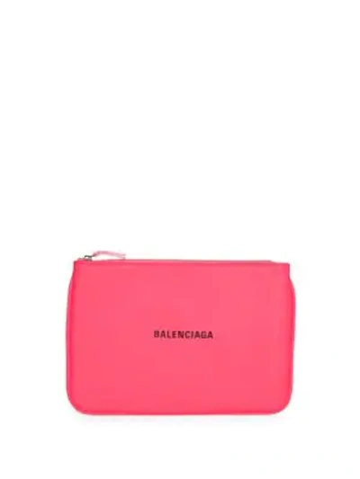Balenciaga Everyday Leather Pouch In Rouge Lantern Noir