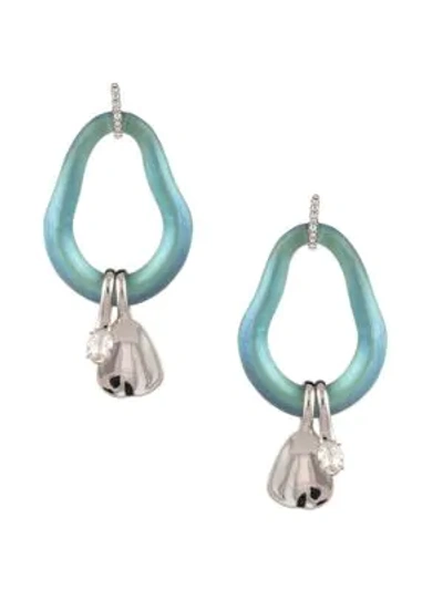 Alexis Bittar Organic Link Post Rhodium & Crystal Drop Earrings In Blue