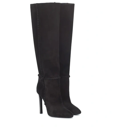 Saint Laurent Mica Suede Knee Boots In Black