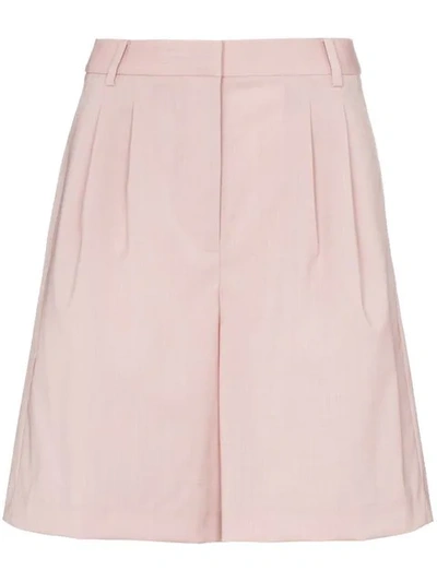 Tibi Stretch-wool Pleated Shorts In Pink