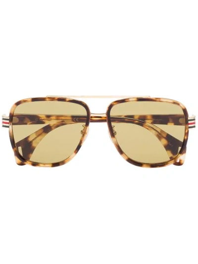 Gucci Yellow And Brown Tortoise Sunglasses