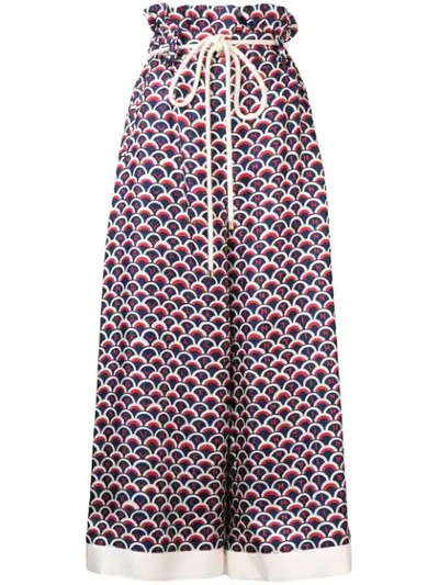 Valentino Scale-print Paperbag-waist Silk Trousers In Blue