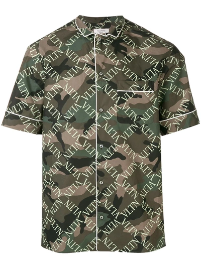 Valentino Logo Camouflage Print Pyjama Shirt - Green