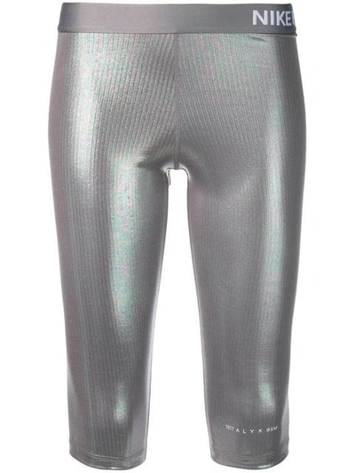 Alyx 1017  9sm Biker-shorts Mit Logo-print - Silber In Silver