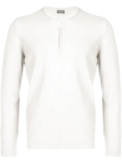 Dell'oglio Long Sleeve Button Top In White