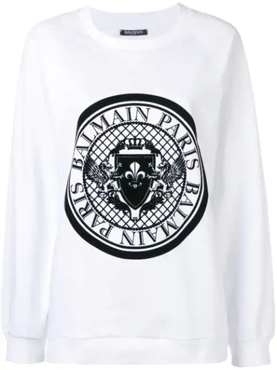 Balmain Logo Print Sweatshirt In White