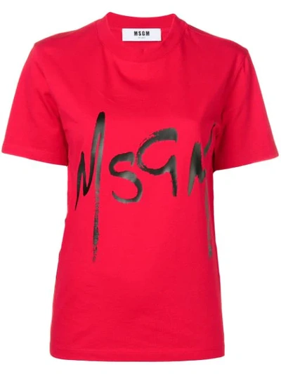 Msgm Logo Print T In Red