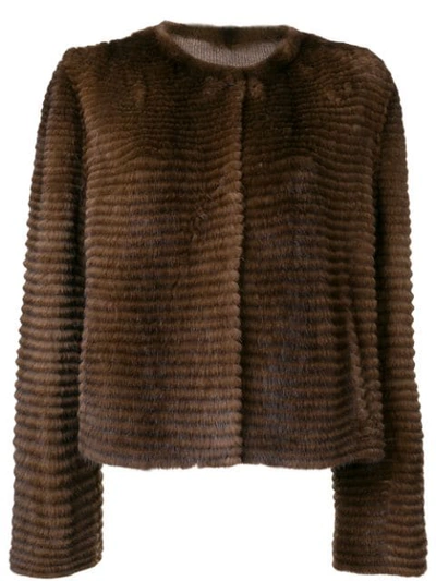 Liska Striped Textured Jacket In Brown