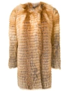 Liska Striped Textured Coat In Brown