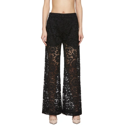 Valentino Satin-trimmed Corded Lace Wide-leg Trousers In 0no Nero