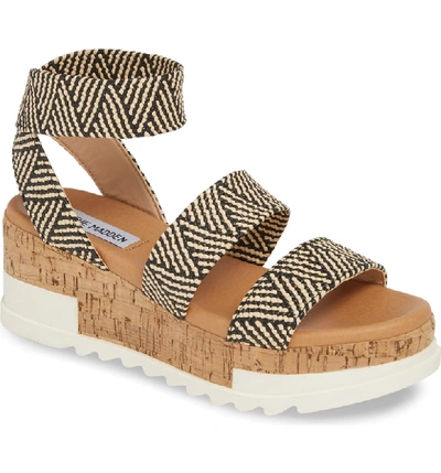 Steve Madden Bandi Platform Wedge Sandal In Black/ Tan
