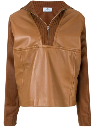 Prada Half-zip Sweater In Brown