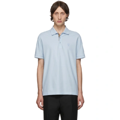 Burberry Check Placket Cotton Polo Shirt In Pale Blue