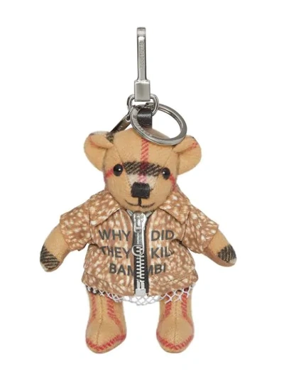 Burberry Dear Printed Thomas Bear Charm Keyring In Antique Yellow