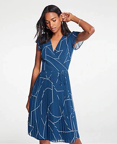 Ann Taylor Petite Geo Chiffon Wrap Dress In Shady Sapphire | ModeSens