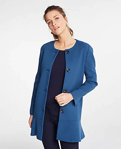 Ann Taylor Petite Doubleweave Long Peplum Jacket In Shady Sapphire