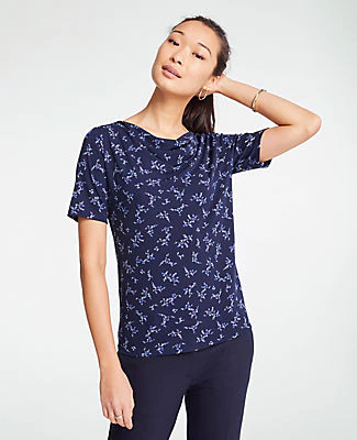 Ann Taylor Petite Floral Cowl Neck Top In Night Sky Modesens