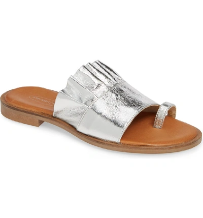 Sheridan Mia Bee Metallic Ruffle Slide Sandal In Silver Leather