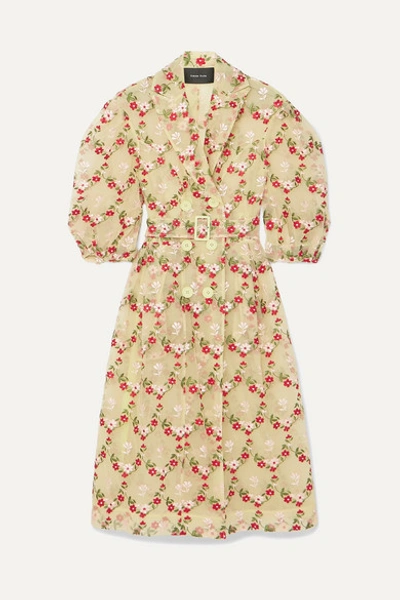 Simone Rocha Floral-embroidered Single-breasted Tulle Coat In Green