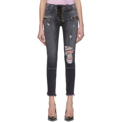 Ben Taverniti Unravel Project Unravel Black Lace-up Skinny Jeans In Black Rins