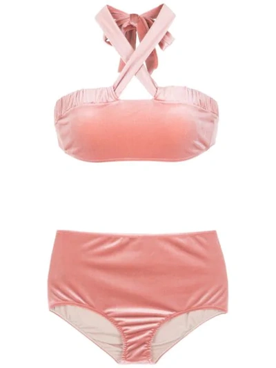 Adriana Degreas Velvet Hot Pants Bikini Set In Pink