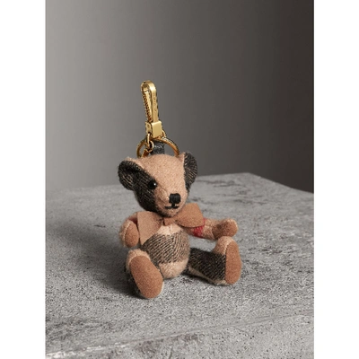 Burberry Thomas Bear Charm In Check Cashmere In Camel