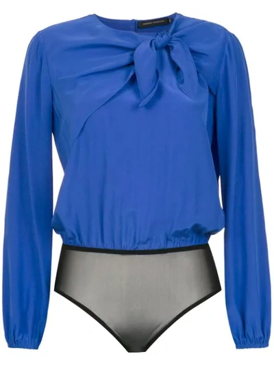 Andrea Marques Pussybow Silk Bodysuit In Blue