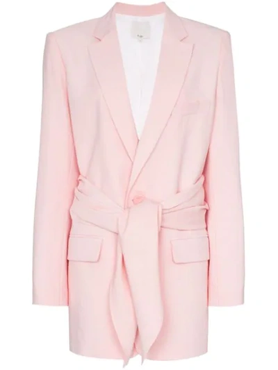 Tibi Tie-front Linen-blend Blazer In Pink