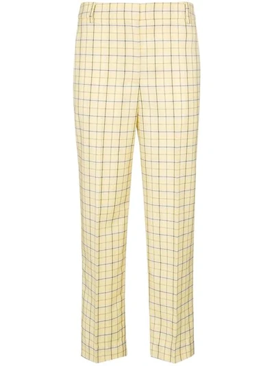 Tibi Checked Tapered Trousers In Yellow