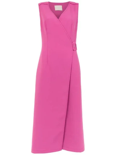 Framed Midi Wrap Dress In Pink