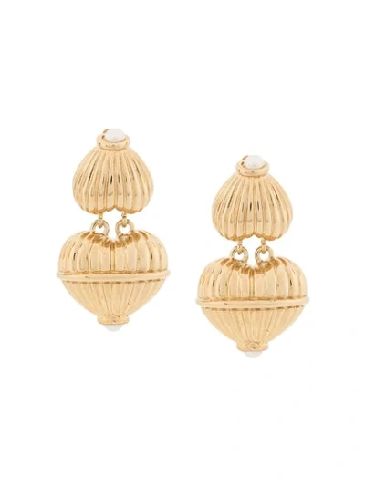 Givenchy 1980's Articulated Embossed Earrings In Gold