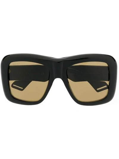Gucci Oversized Sunglasses In 001 Black Black Brown