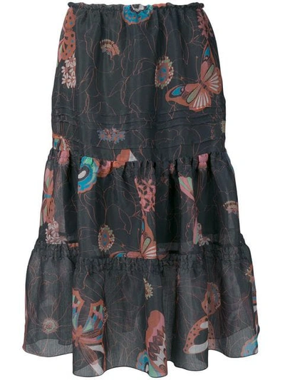 See By Chloé Butterfly Print Ruffle Skirt In Black