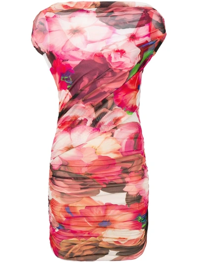Msgm Floral Ruched Dress In Pink