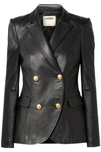 L Agence Woman Patton Leather Blazer Black