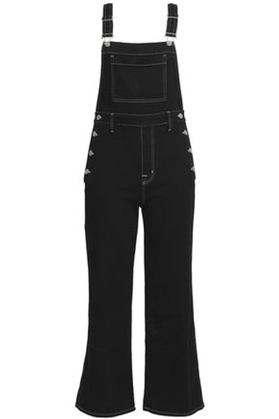 J Brand Woman Cropped Stretch-denim Flared Overalls Black